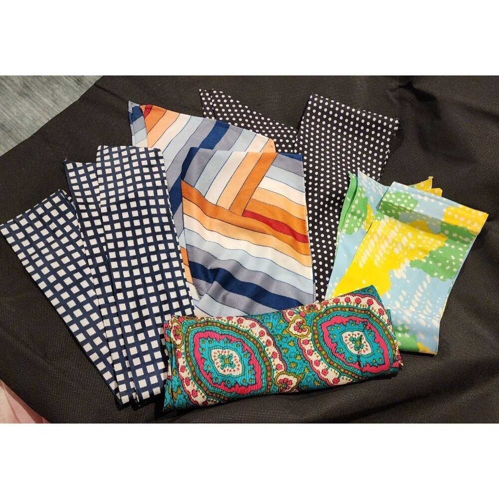5 Mid Century Patterned Silk Fabric Head Scarves Polka Dots Stripes Floral 1960s